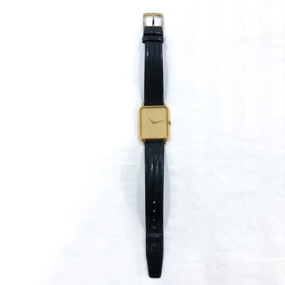 Vintage Movado Gold Square Face Black Leather Strap Watch - Picture 5 of 5